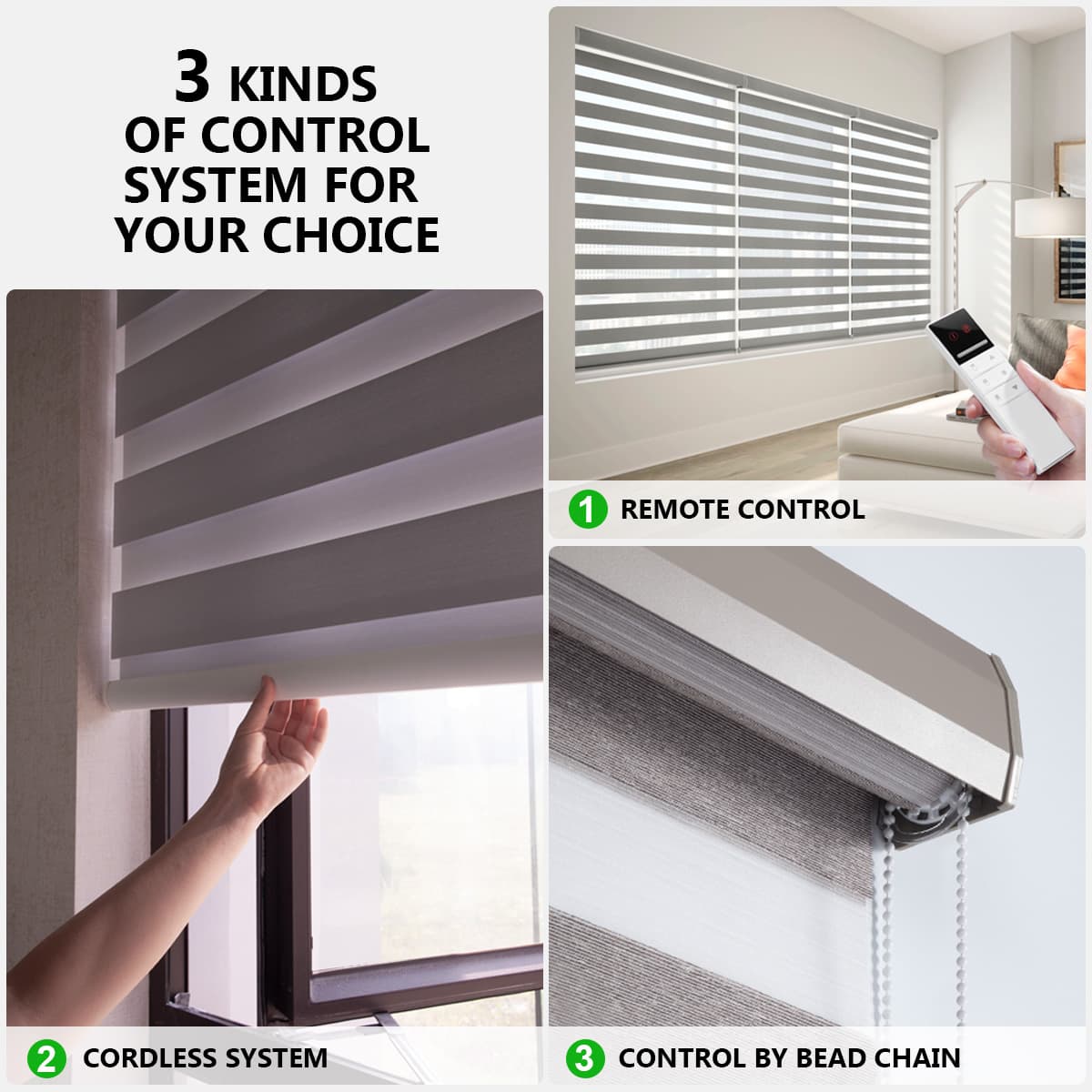 Operation Modes - Manual pull system, chain system, and motorized options