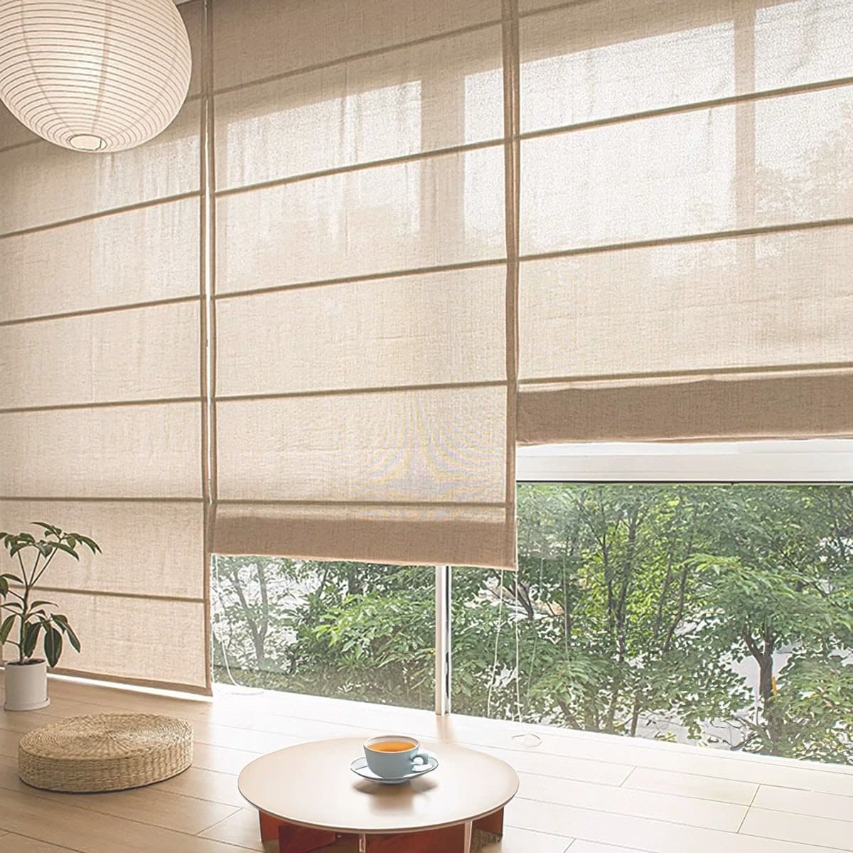 Elegant roman shades with soft fabric folds for classic style